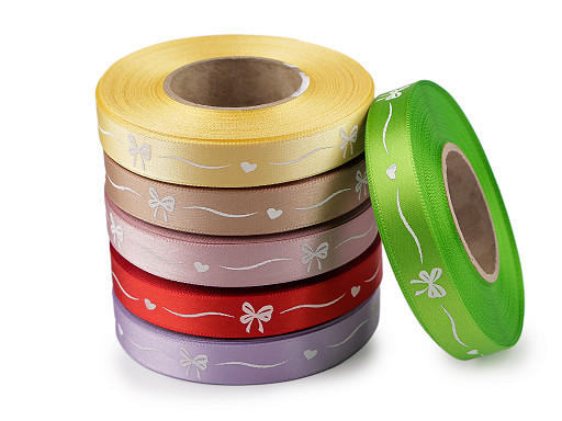 Saténová stuha šíře 15 mm mašličky a srdíčka