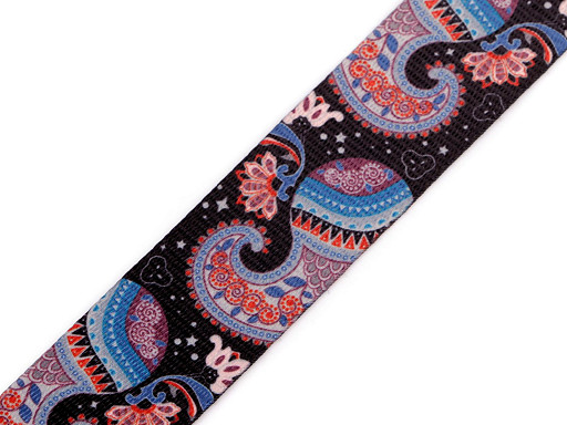 Smooth double-sided webbing strap, Paisley, width 38 mm