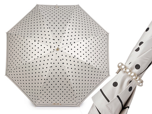 Dámsky vystreľovací dáždnik s bodkami a perlami