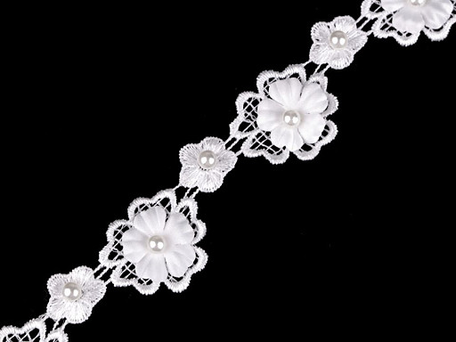 Lace Trim - 3D Flower with Pearl Bead width 30 mm