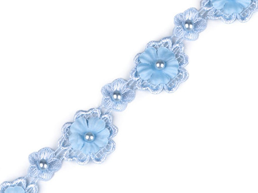 Lace Trim - 3D Flower with Pearl Bead width 30 mm