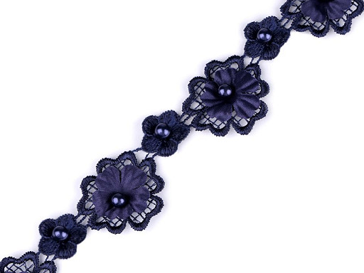 Lace Trim - 3D Flower with Pearl Bead width 30 mm