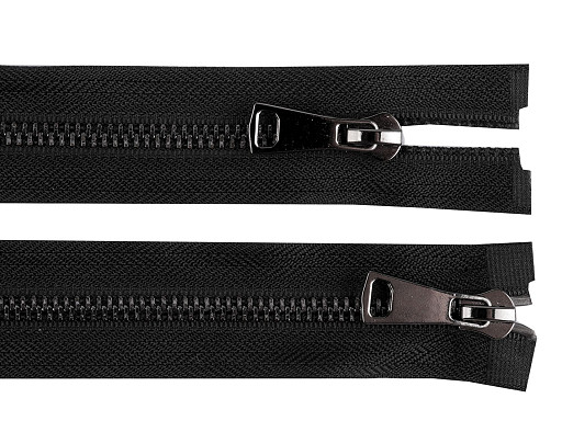 Fermeture Éclair métallique No 5, extrémité ouverte, 2 tirettes/bidirectionnelle, 60 cm