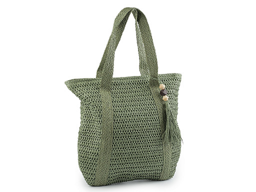 Gehäkelte Handtasche aus Raffia-Bast mit Reißverschluss, 42 x 39 cm