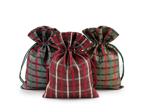 Sacchettino per regalo di Natale, a quadretti, con lurex, dimensioni: 13 x 18 cm
