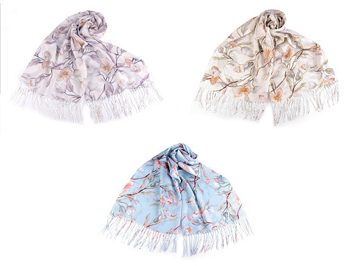 Sciarpa / scialle per il periodo estivo, con frange, motivo: floreale, dimensioni: 70 x 180 cm