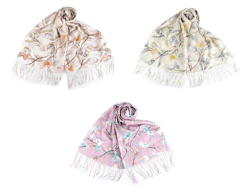 Letná šatka / šál so strapcami kvety 70x180 cm