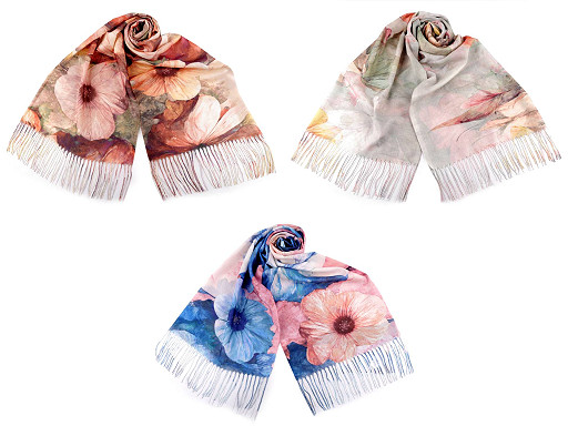  Foulard/Châle d’été à franges, Fleurs, 70 x 180 cm