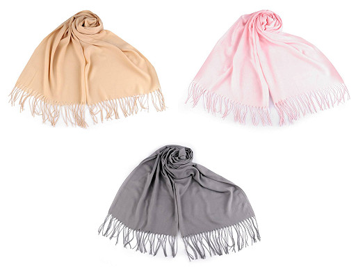 Summer scarf / shawl with fringes, solid color, 70x175 cm