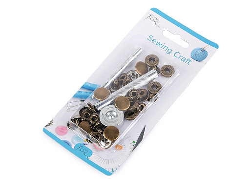 Patent gomb Ø15 mm közepesen vastag anyagokhoz, kézi fém applikátorral