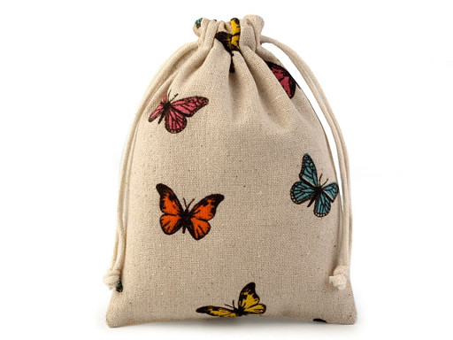 Linen Gift Bag with Butterflies 13x18 cm