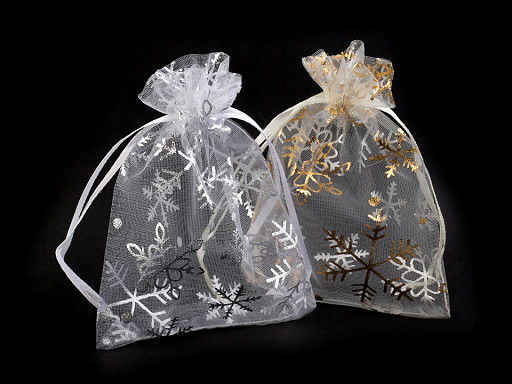 Dárkový pytlík 9x12 cm organza s vločkami