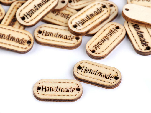 Holzschild / Etikette Handmade 11x23 mm
