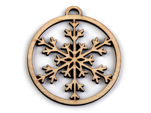 Weihnachtskugel aus Holz– Schneeflocke, Bäumchen, Ø 45 mm