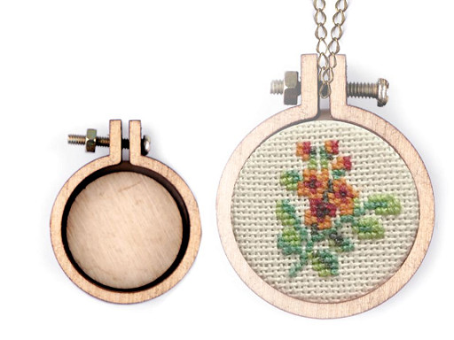 Mini Embroidery Hoop Necklace Pendant / Brooch Heart, Oval, Hoop