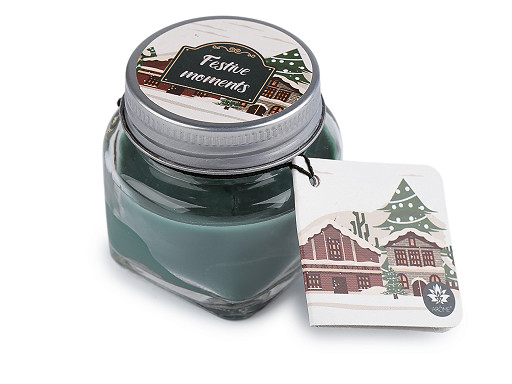 Malá vianočná vonná sviečka v skle s menovkou 28 g