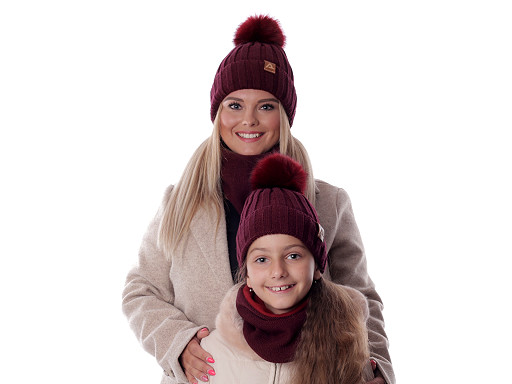 Damen / Mädchen Winterset Mütze mit Bommel und Halswärmer