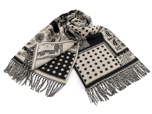 Châle d’hiver à franges, 65 x 180 cm