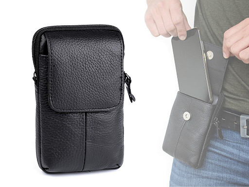 Pánske púzdro / peňaženka na opasok na mobil / doklady, kožené 10,5x17 cm