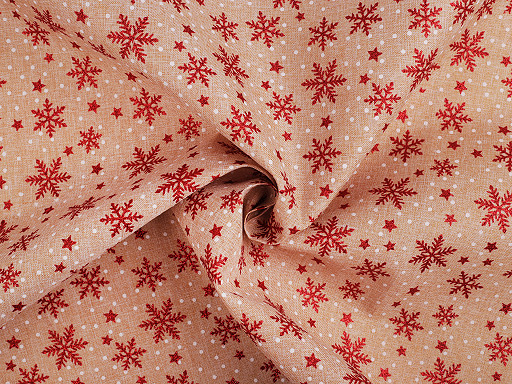 Decorative imitation jute fabric, snowflakes, glitter 
