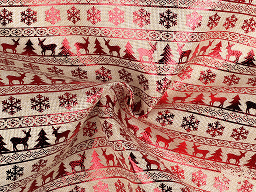Decorative imitation jute fabric, Christmas pattern metallic print