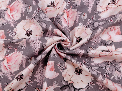 Tessuto in jersey di cotone a maglia singola, motivo: fiori / rose