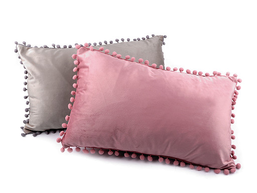 Funda de almohada de terciopelo con pompones 30x50 cm