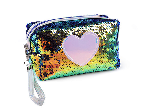 Trousse / astuccio per cosmetici con paillette, double-face, motivo: cuore, dimensioni: 18 x 11 cm