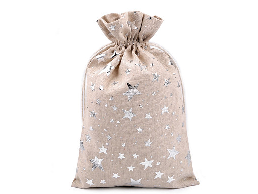 Sac cadeau en lin, Étoiles métallisées, 20 x 30 cm 