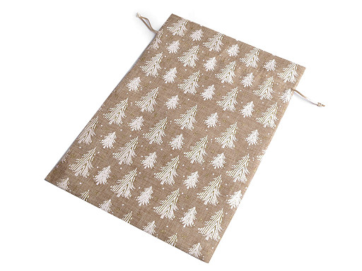 Karácsonyi ajándékzsák fenyőfa glitter 30x40 cm juta utánzat