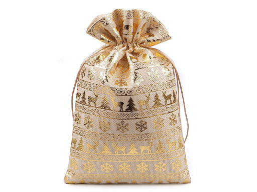 Christmas Gift Bag Metallic Print 20x30 cm Jute Imitation