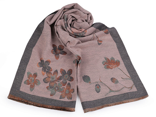 Scialle / Sciarpa, tipo Cashmere, con frange, motivo: fiori, dimensioni: 65 x 190 cm