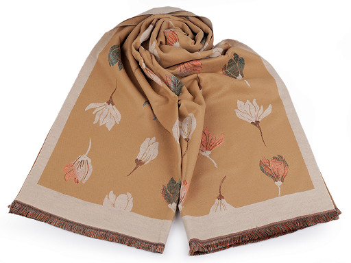 Shawl / Scarf Cashmere type with Fringes, Flowers 65x190 cm