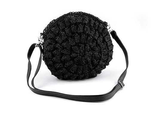 Gehäkelte Tasche/Umhängetasche mit Reißverschluss aus Raffia-Bast, Ø 25 cm