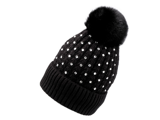 Winter Hat with Pom Pom and Rhinestones, Emi Ross 