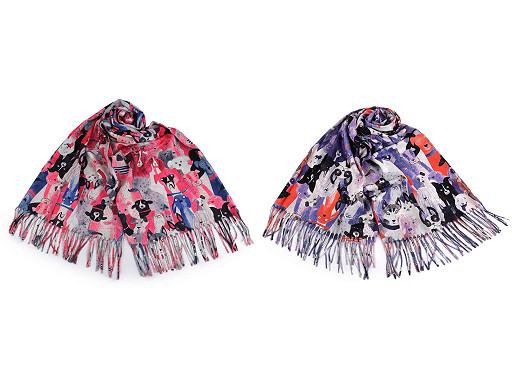Cashmere scarf with fringes, dogs 70x180 cm