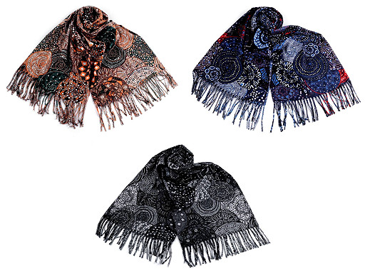 Scarf / shawl with fringes, spirals 70x180 cm