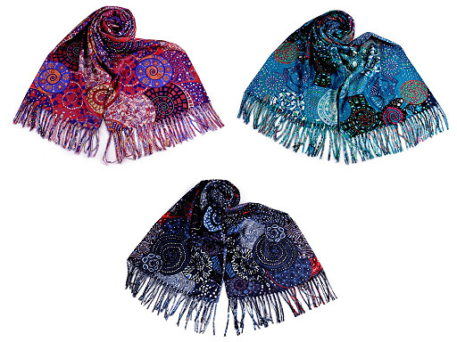 Sciarpa/scialle, con frange, motivo: spirali, dimensioni: 70 x 180 cm