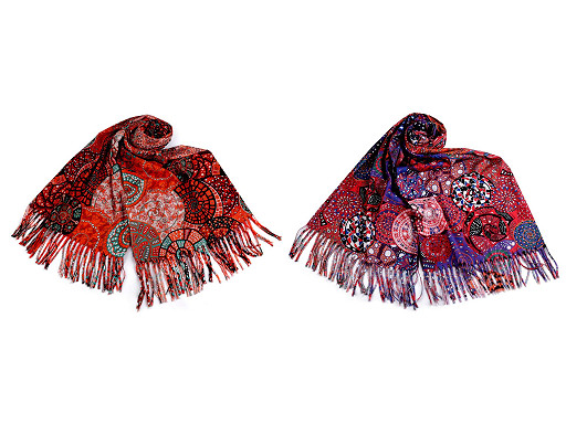 Tuch/Schal kaschmirartig mit Fransen, Spiralen, 70 x 180 cm