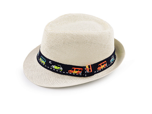 Children's summer hat / straw hat, car and dinosaurs