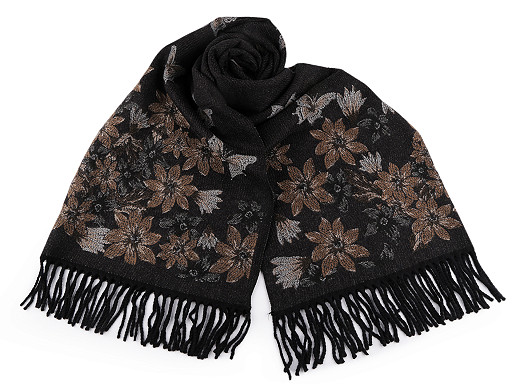 Cashmere type scarf with fringes, flowers 70x190 cm