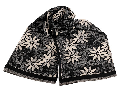 Cashmere type scarf with fringes, flowers 60x180 cm Cashmere type scarf with fringes, flowers 60x180 cm