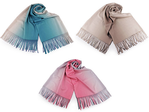 Cashmere type scarf with fringes, ombré 70x175 cm