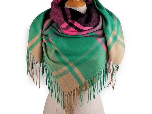 Large warm scarf / plaid with fringes, solid color, checkered 100x105 cm