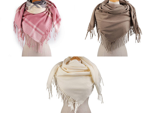 Chusta / pled z frędzelkami, jednokolorowa, kratka 100x105 cm 