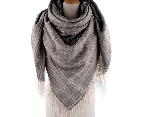 Large warm scarf / plaid with fringes 130x140 cm