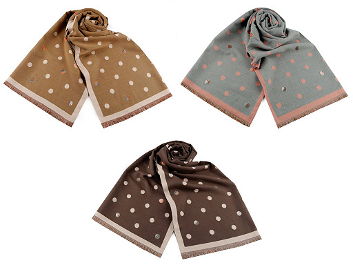 Eșarfă tip cașmir cu franjuri, buline 68x190 cm