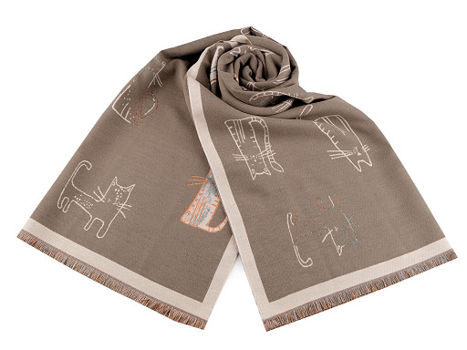 Cashmere type scarf with fringes, cats 68x190 cm