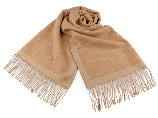 Sciarpa tipo cashmere, con frange, motivo: gatti, dimensioni: 65 x 180 cm