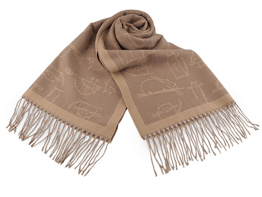 Szal / chusta z frędzelkami 65x180 cm kotki 